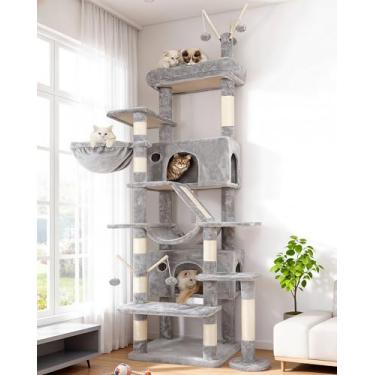 Imagem de Hey-brother Torre de árvore para gatos, postes resistentes de vários níveis para arranhar com parte de suporte extra, 5 brinquedos provocadores, 2 condomínios, cama grande, rede, baord para arranhões