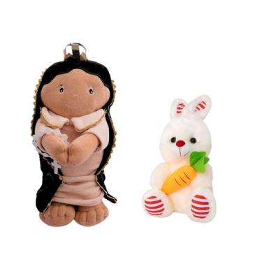 Imagem de Kit Boneco Jesus de Pano Antialérgico Religioso + Coelho de Pelúcia Br