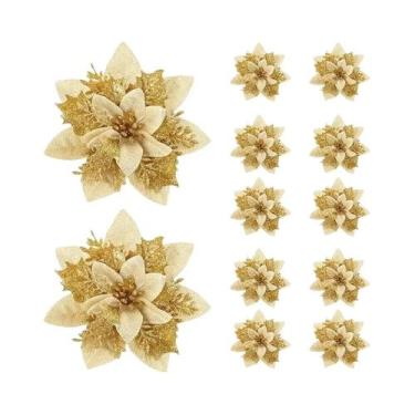 Imagem de Flores Artificiais Em Glitter Rosa, Vermelho E Dourado De 14,5cm, Deco