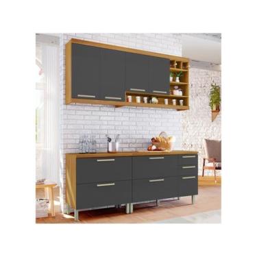 Imagem de Cozinha Modular com 4 Peças Burguesa Premium MDF Nesher, Freijó e Graf