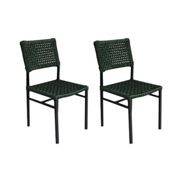 Imagem de Kit 2 Cadeiras França Corda Náutica Base Em Alumínio Preto-verde Musgo