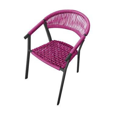 Imagem de Cadeira Decorativa Joana Em Corda Náutica E Base Em Alumínio Preta- Rosa