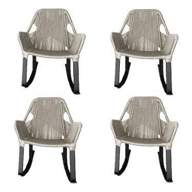 Imagem de Kit 4 Cadeiras De Balanço Athenas Corda Náutica Base Em Alumínio Preto-areia