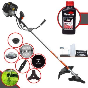 Imagem de Roçadeira Cortador de Grama À Gasolina Terra GRH-430 43cc 1,7HP 6.500rpm Completo Com Kit 4 Lâminas + Carretel Nylon + Escova de Aço + ÓLEO TOYAMA 2T