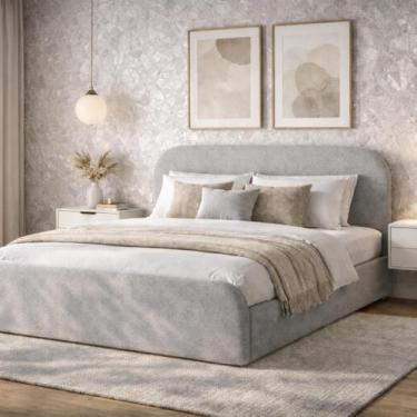 Imagem de Cama de Casal Valentina 1.40m Estofada Linha Alta Tecido Linho ou Bouc