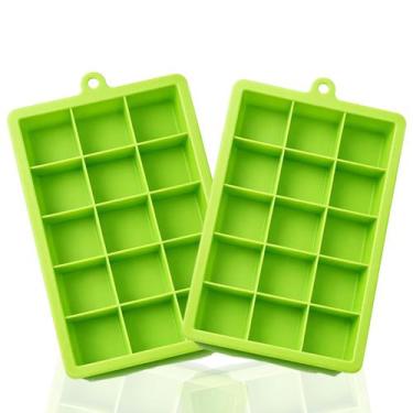 Imagem de Kit 2 Formas de Gelo Silicone 15 cubos Verde Quadrado Grandes Flexível
