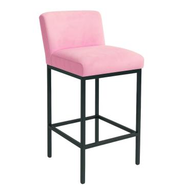 Imagem de Banqueta Viena Alta Estofada Veludo Rosa com Base Metal Preto Liberty Móveis