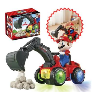 Imagem de Escavadeira Trator Carrinho Super Mario Bate E Volta Luz Som Brinquedo
