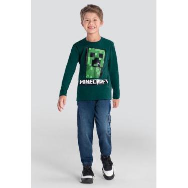 Imagem de Camiseta infantil menino Minecraft em gel Brandili - 10, Verde, 14
