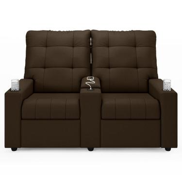 Imagem de Poltrona De Cinema Reclinável 2 Lugares Baú Usb Mallie Fh9 Veludo Marrom - Mpozenato