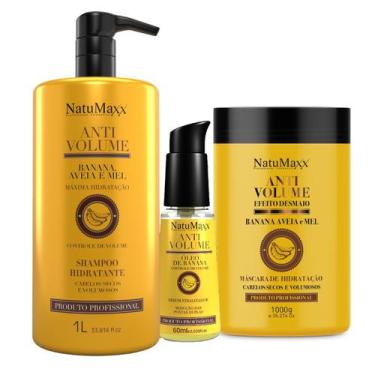 Imagem de Kit Shampoo 1L + Máscara + Serum AntiVolume Banana NatuMaxx
