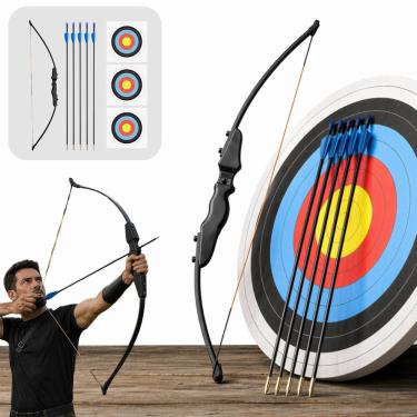 Imagem de Arco E Flecha Recurvo Profissional 40lbs Preto + 5 Flechas Orientação Da Mão Destro