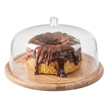 Imagem de Boleira Com Cúpula Porta Bolo Torta Cozinha Base Em Bambu Ou