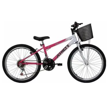 Imagem de Bicicleta Athor Model Aro 24 18 Marchas Freios V-Brake, Rosa, Branco