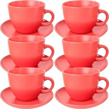 Imagem de Conjunto Xícaras Com Pires 12Pçs Vermelho Em Cerâmica 210ml - Gici Hom
