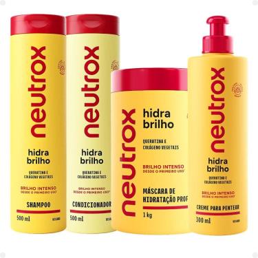 Imagem de Kit Neutrox Hidra Brilho: Shampoo, Condicionador 500ml, Máscara 1Kg e Creme para Pentea...
