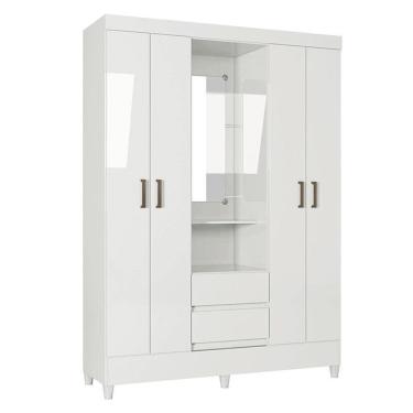 Imagem de Guarda Roupa Solteiro 4 portas com pés Capelinha Fit Branco Brilho - Santos Andirá