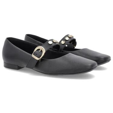 Imagem de Sapatilha Usaflex Mary Jane Retro Couro Tachinhas An15003 Cor:PretoTam