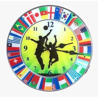 Imagem de Relógio de Parede 30cm Copa do Mundo Jogadores e Bandeiras - Montarte