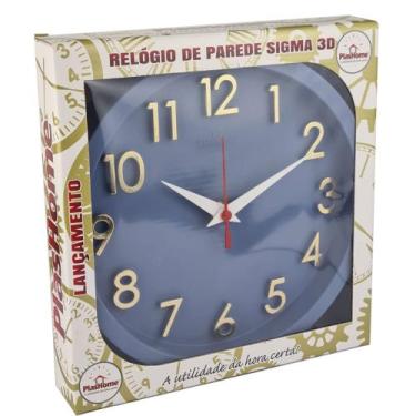 Imagem de Relógio de Parede 3D Decorativo Sigma Azul Com Dourado - PlasHome