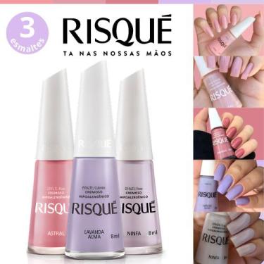 Imagem de Kit 10 Esmaltes Risqué Tons Lilas Azul e Rosa Esmaltes Atacado, 3 Esma