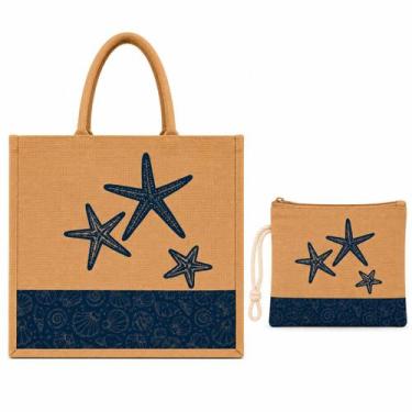 Imagem de Kit Bolsa De Praia Feminina Estampa Marinha Com Necessaire - Corpo Dou