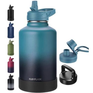 Imagem de Garrafa de água isolada RUBYFLASK de meio galão 1,9 L com canudo