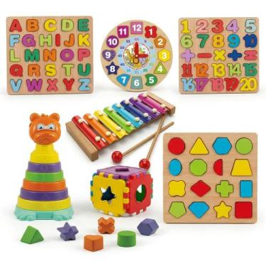 Imagem de Kit Montessori 8 em 1 Brinquedos Educativos Infantis, Tabuleiros de Le