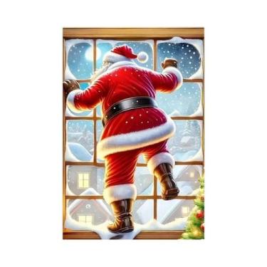 Imagem de Pano De Fundo Grande 80x120cm Papai Noel Para Janela, Decoração De Nat