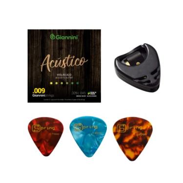 Imagem de Kit Violão Aço Cordas Giannini 09 Porta palheta e Palhetas