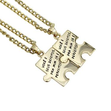 Imagem de KitC/02 Colares Banhado a Ouro Pingente Quebra Cabeça Semijoia