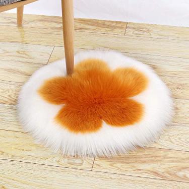 Imagem de Tapetes redondos falsos salsicha, estampa de flor, tapete macio, antiderrapante, lavável para sala de estar, quarto, banheiro, varanda, sofá infantil, almofada para pés, almofada de gengibre branco