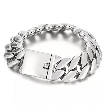 Imagem de suhang Pulseira Masculina De Hip Hop Aço Inoxidável Polido Pesado Elo De Corrente 20 Mm 8,66 Polegadas