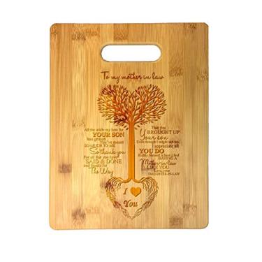 Imagem de To My Mother in Law Tree Heart Sweet Sayings Birthday, Mother 's Day, Laser gravado a laser tábua de corte de bambu - casamento, inauguração, aniversário, dia dos pais, presente para ele, para ela, para meninos