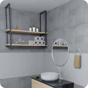 Imagem de Nicho Preto Prateleira Suspensa Teto Banheiro madeira 100cm