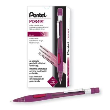 Imagem de Pentel Lapiseira Quicker Clicker, tamanho de grafite de 0,9 mm, corpo vermelho transparente, caixa com 12 (PD349TB)