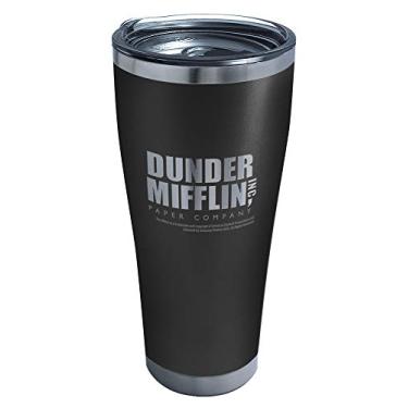 Imagem de Tervis O logotipo do Office Dunder Mifflin gravado em ônix copo de viagem com isolamento térmico de parede tripla mantém as bebidas frias e quentes, 850 g Legacy, aço inoxidável