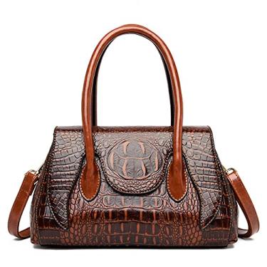 Imagem de Bolsa de ombro clássica de couro com estampa de crocodilo bolsa de mão para mulheres média moderna clássica bolsa de ombro, Amarelo