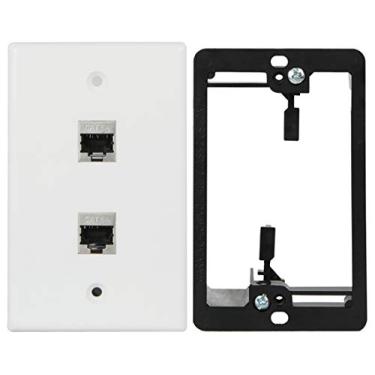 Imagem de Wi4You Placa de parede Cat6 2 portas Single Gang RJ45 Placa de parede branca com suporte de montagem de baixa tensão e conector Keystone Cat6A blindado de metal para conexões de sistema Ethernet (2
