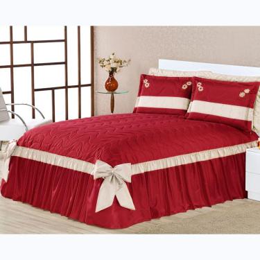 Imagem de Colcha  Cama Queen 3 Peças Bordada Babado com Laço Bella