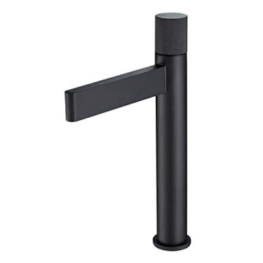 Imagem de Torneira de pia de latão do banheiro, alça única, lavatório, água quente e fria, misturador, torneira, montagem no deck, fosco, alta, torneira de pulverização curta, preto b(alta), china