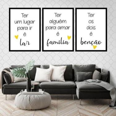 Imagem de Kit 03 Quadros Decorativos Lar Família Benção Amarelo