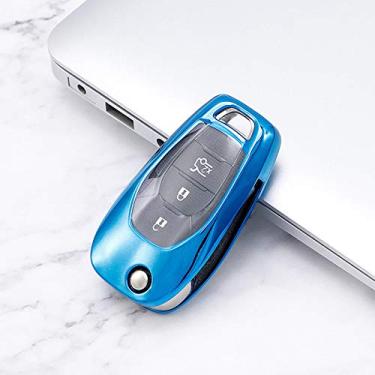 Imagem de CSHU TPU Car Key Case Protection Porta-Chaves Anel Key Bag, apto para Chevrolet Aveo Cruze 2014 2015 2016 2017 2018 2019 2020, Azul