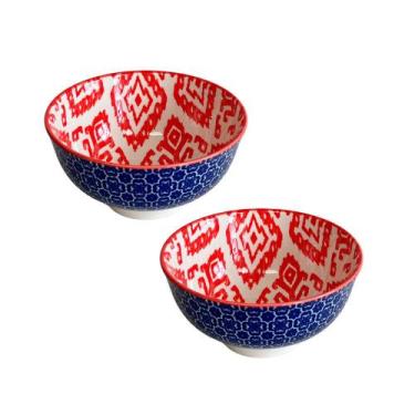 Imagem de Conjunto Bowls Cerâmica 2 Pcs Étnico Vermelho Branco 11,5cm - Unik Hom