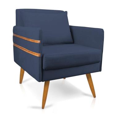 Imagem de Poltrona Mari Suede Pés Palito Castanho D`Rossi Azul Marinho