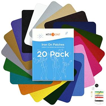 Imagem de HTVRONT Adesivos de ferro para reparo de roupas, 20 peças de adesivos multicoloridos para reparo de roupas, 20 adesivos de ferro para roupas, kit de decoração de reparo de roupas 9,4 cm por 12,3 cm