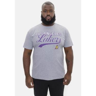 Imagem de Camiseta Nba Plus Size College Logo Los Angeles Lakers Cinza Mescla