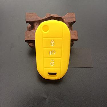 Imagem de YJADHU Capa de silicone para chave de carro conjunto de suporte de pele 3 botões capa de chave, apto para peugeot 3008 208 308 rcz 508 408 2008 407 307 4008, amarelo
