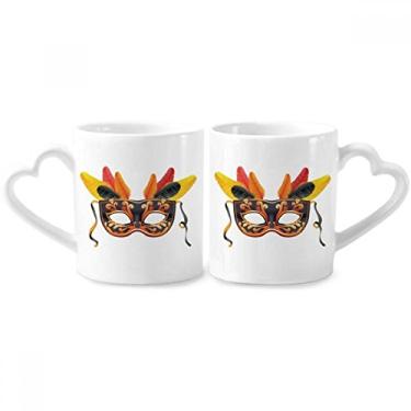 Imagem de Conjunto de canecas de porcelana para casal Happy Carnival of Venice Feather Head de cerâmica para amantes de coração