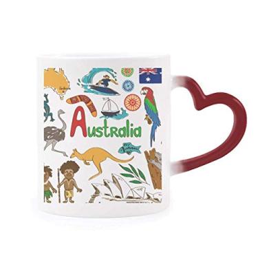 Imagem de Caneca de mudança de bandeira nacional de animais da Austrália paisagem copo de coração vermelho sensível ao calor